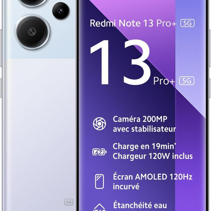 Redmi Note 13 PRO+ plus 5G + 4G LTE (256GB + 8GB) 6.67" 200MP Triple (Tmobile Mint Tello & Global) Global Bands Unlocked + (Fast Car 51W Dual Charger Bundle) (Aurora Purple)