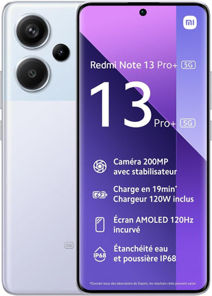 Redmi Note 13 PRO+ plus 5G + 4G LTE (256GB + 8GB) 6.67" 200MP Triple (Tmobile Mint Tello & Global) Global Bands Unlocked + (Fast Car 51W Dual Charger Bundle) (Aurora Purple)